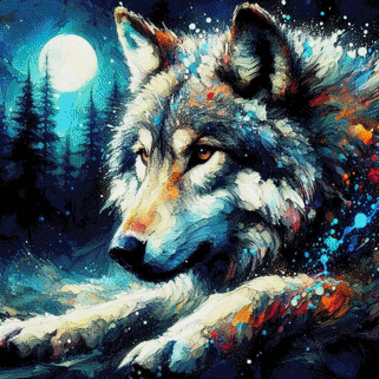 Farbiger Wolf - Diamond Painting
