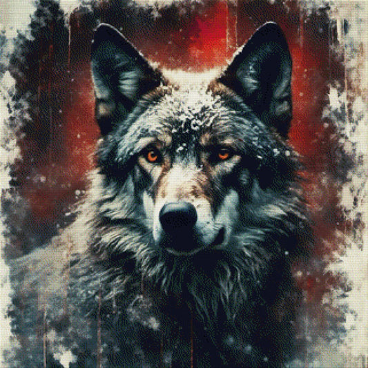 Wolf mit Schneeflocken - Diamond Painting