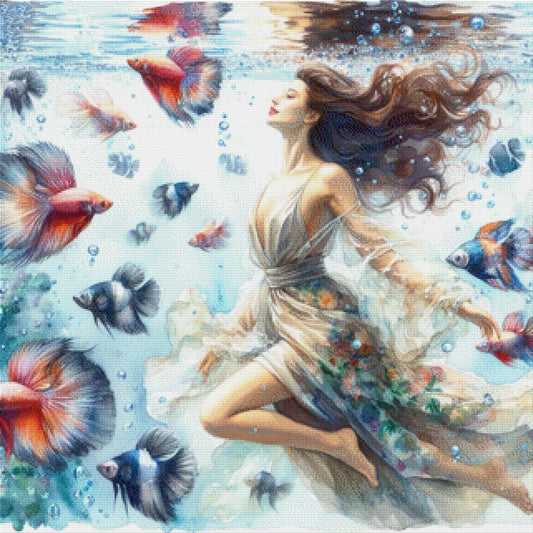Frau mit Fischen - Diamond Painting