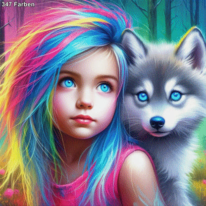 Lina & Wölfchen - Diamond Painting