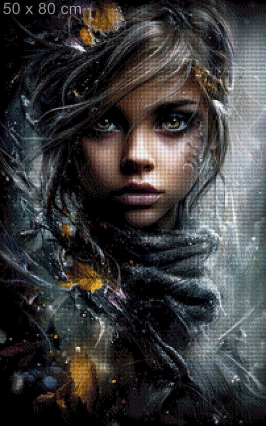 Diamond Painting Mädchen Herbst Blätter Nacht
