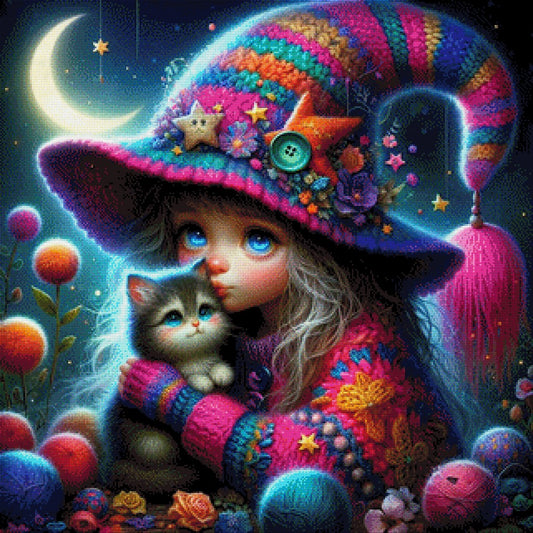 Amilia mit Katze - Diamond Painting