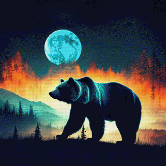 Mitternachtsbär, Bär mit blauem Mond - Diamond Painting