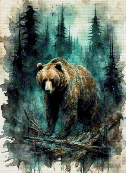 Nebelwanderer, Bär im Nebel -Diamond Painting