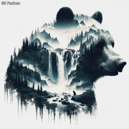 Wildquell, Gebirge mit Wasserfall im Bär - Diamond Painting