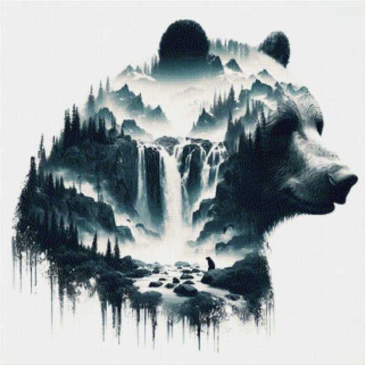 Wildquell, Gebirge mit Wasserfall im Bär - Diamond Painting