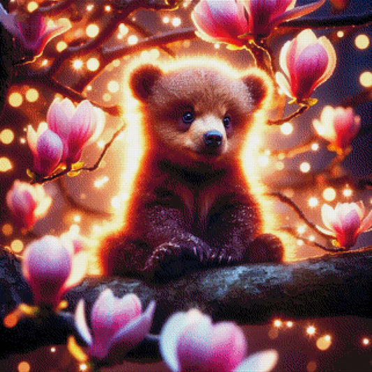 Blütenbärchen, Bärenbaby im Magnolienbaum - Diamond Painting