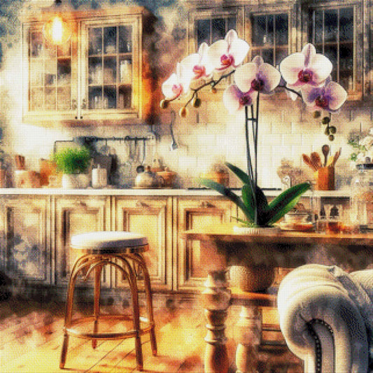 Orchidee in der Küche - Diamond Painting