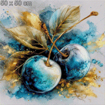 Diamond Painting türkis goldene Kirschen Küchenmotiv