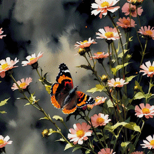 Schmetterling in Blumenwiese - Diamond Painting