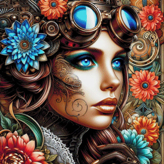 Liliana im Profil, Steampunk Frau - Diamond Painting