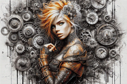 Diamond Painting Steampunk Frau Zahnräder