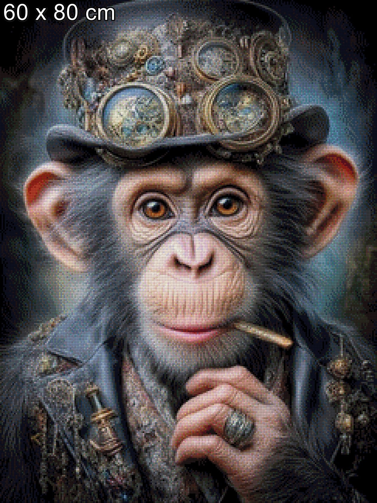 Diamond Painting rauchender Affe Steampunk Hut