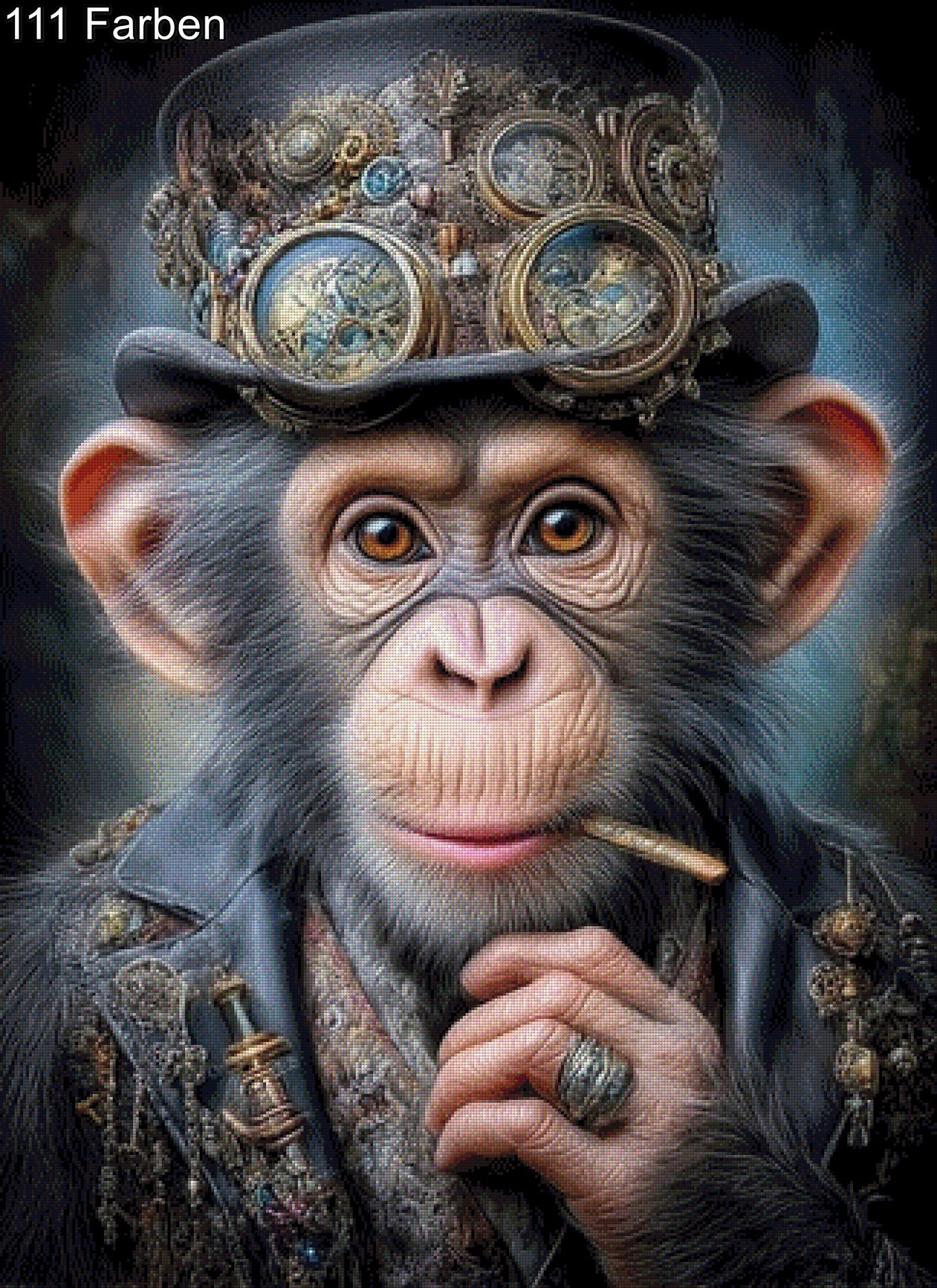 Diamond Painting rauchender Affe Steampunk Hut