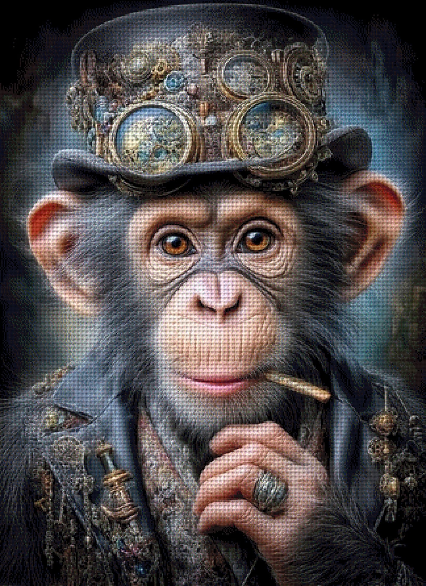 Diamond Painting rauchender Affe Steampunk Hut