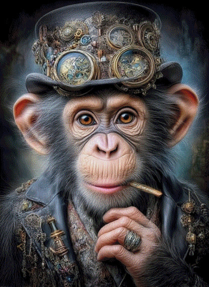 Diamond Painting rauchender Affe Steampunk Hut