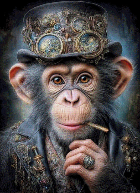 Diamond Painting rauchender Affe Steampunk Hut