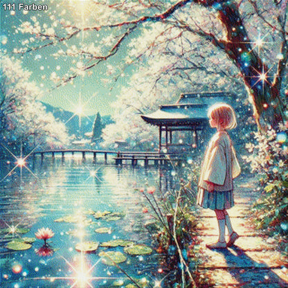 Natsukawa, Anime Mädchen am Fluss - Diamond Painting