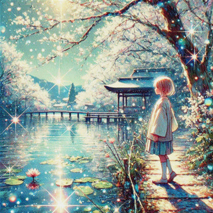 Natsukawa, Anime Mädchen am Fluss - Diamond Painting