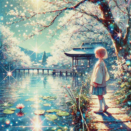 Natsukawa, Anime Mädchen am Fluss - Diamond Painting