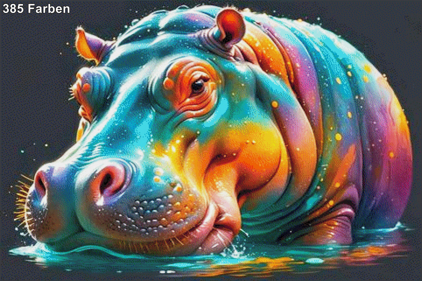 Buntes Hippo - Diamond Painting