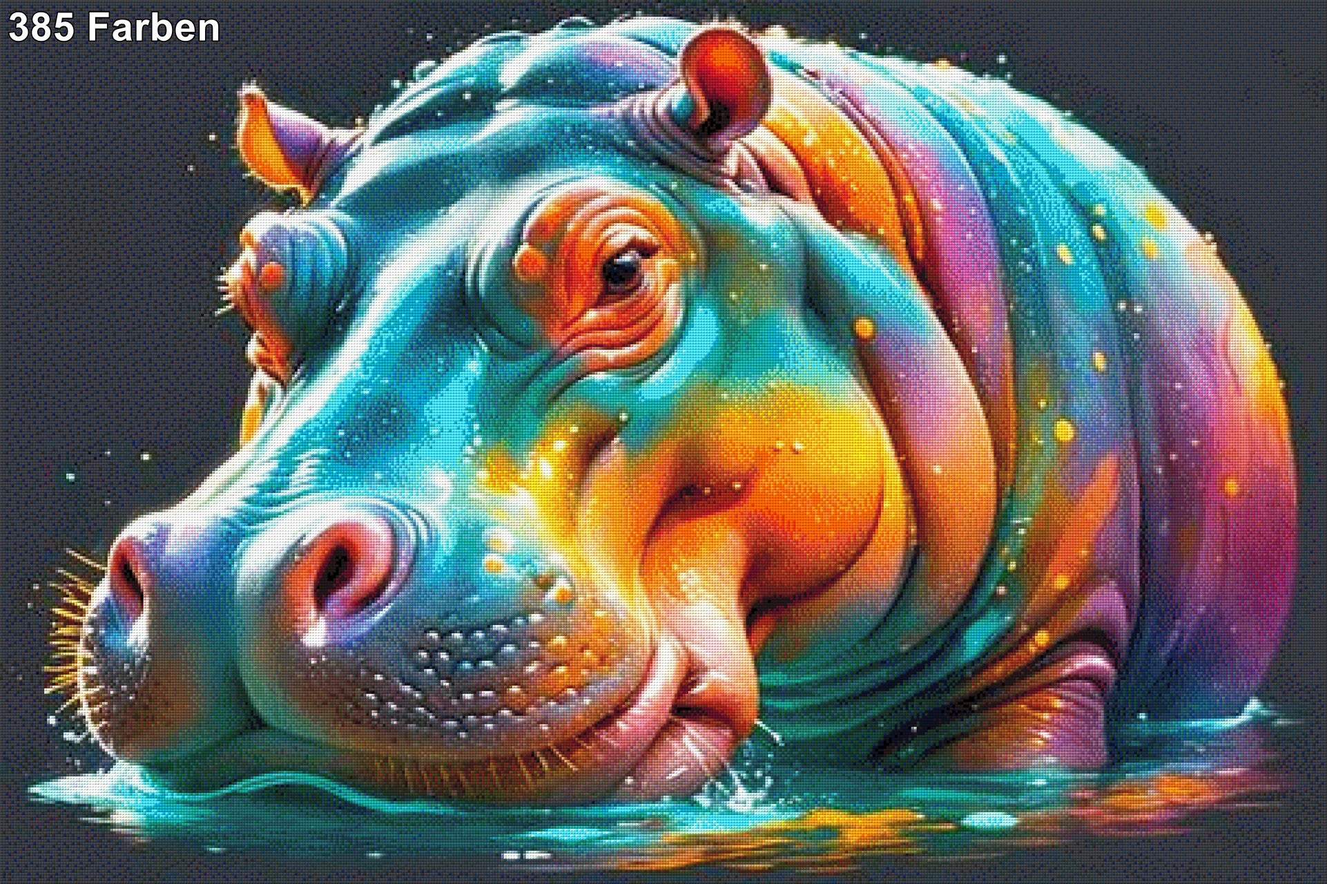 Buntes Hippo - Diamond Painting