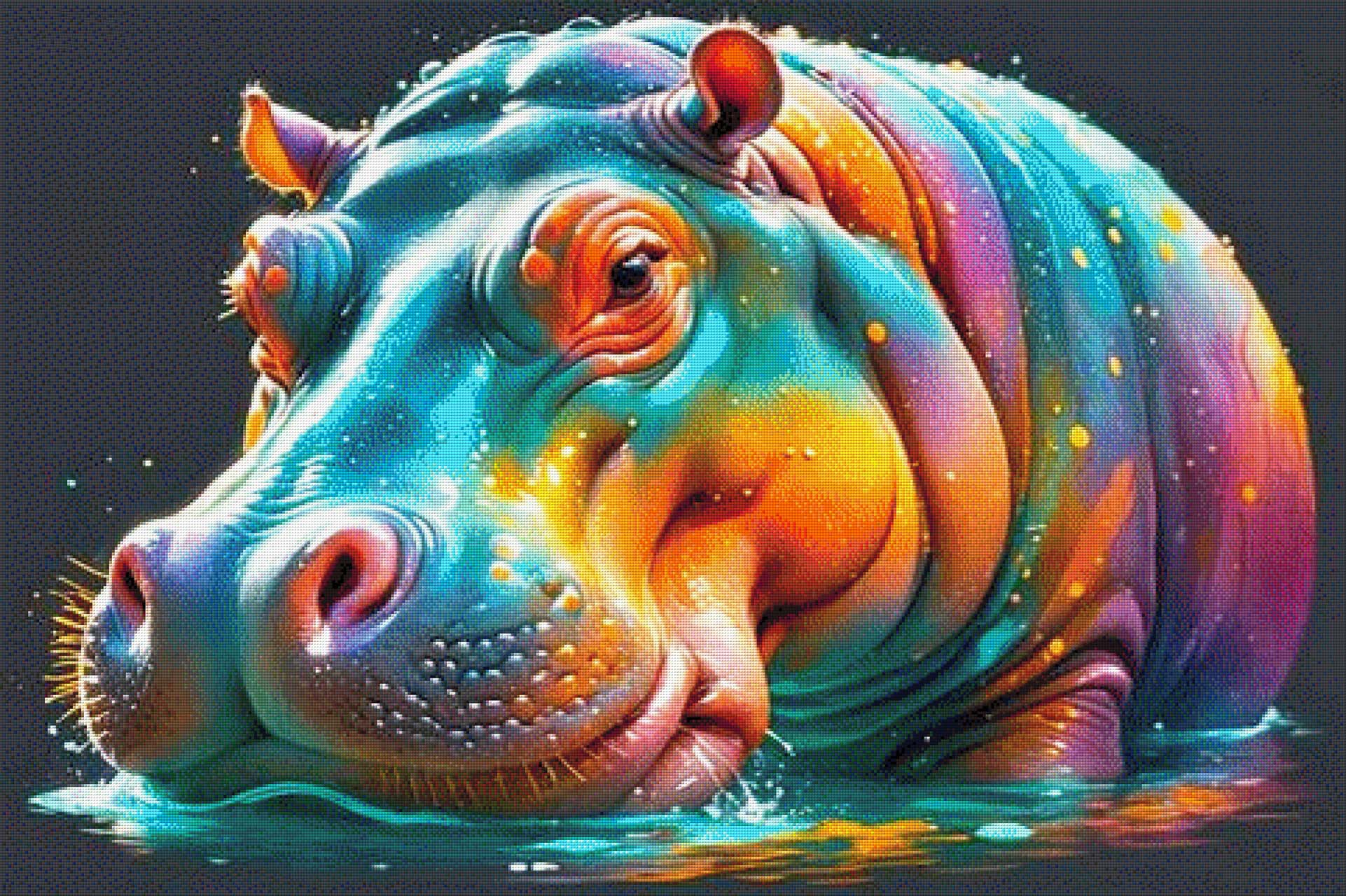 Buntes Hippo - Diamond Painting