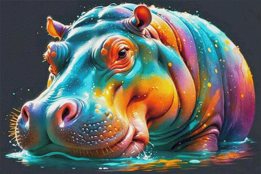 Buntes Hippo - Diamond Painting