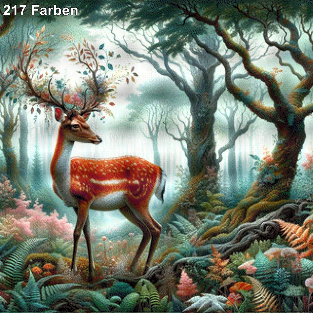 Hirsch mit Blumen - Diamond Painting