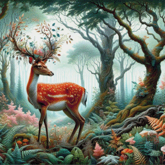 Hirsch mit Blumen - Diamond Painting
