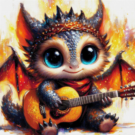 Gitarrist Tommy der kleine Drache - Diamond Painting