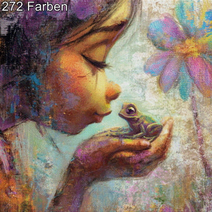 Diamond Painting Mädchen Frosch Zeichnung  Blume