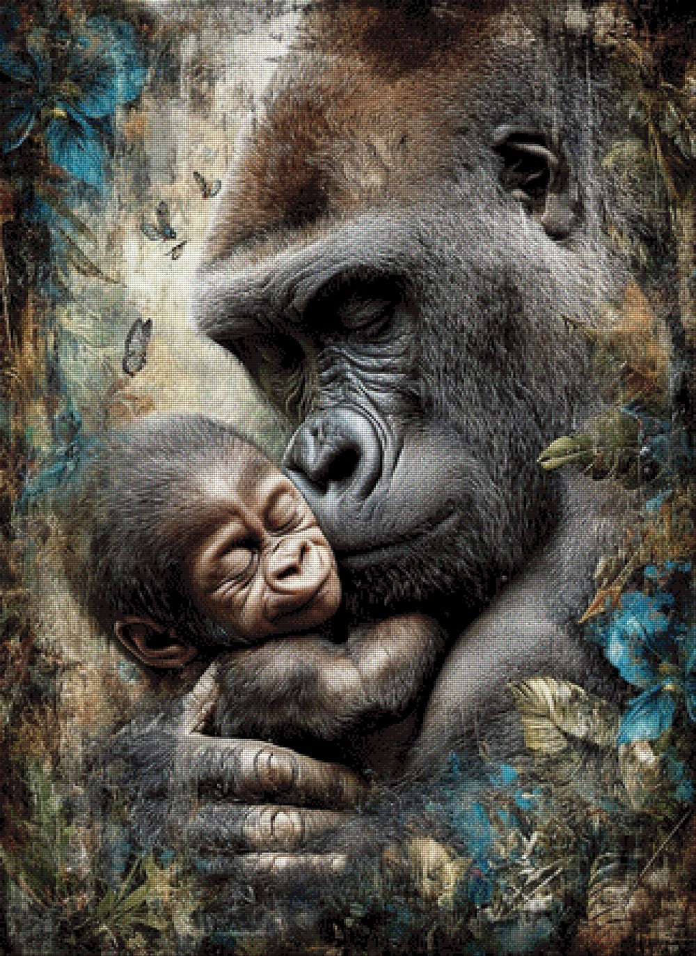 Diamond Painting Gorilla Affe Baby Dschungel