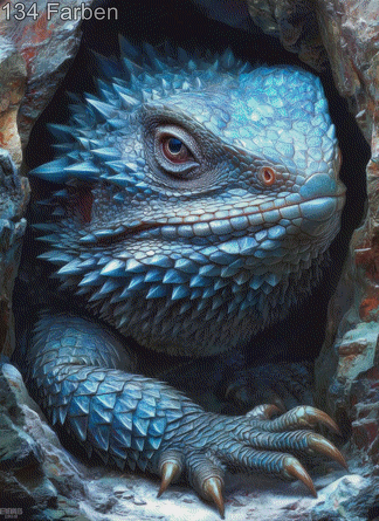 Diamond Painting blauer Leguan in deiner Höhle