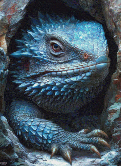 Diamond Painting blauer Leguan in deiner Höhle