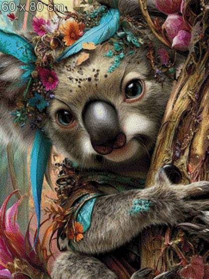 Diamond Painting Koala Feder türkis Blumen