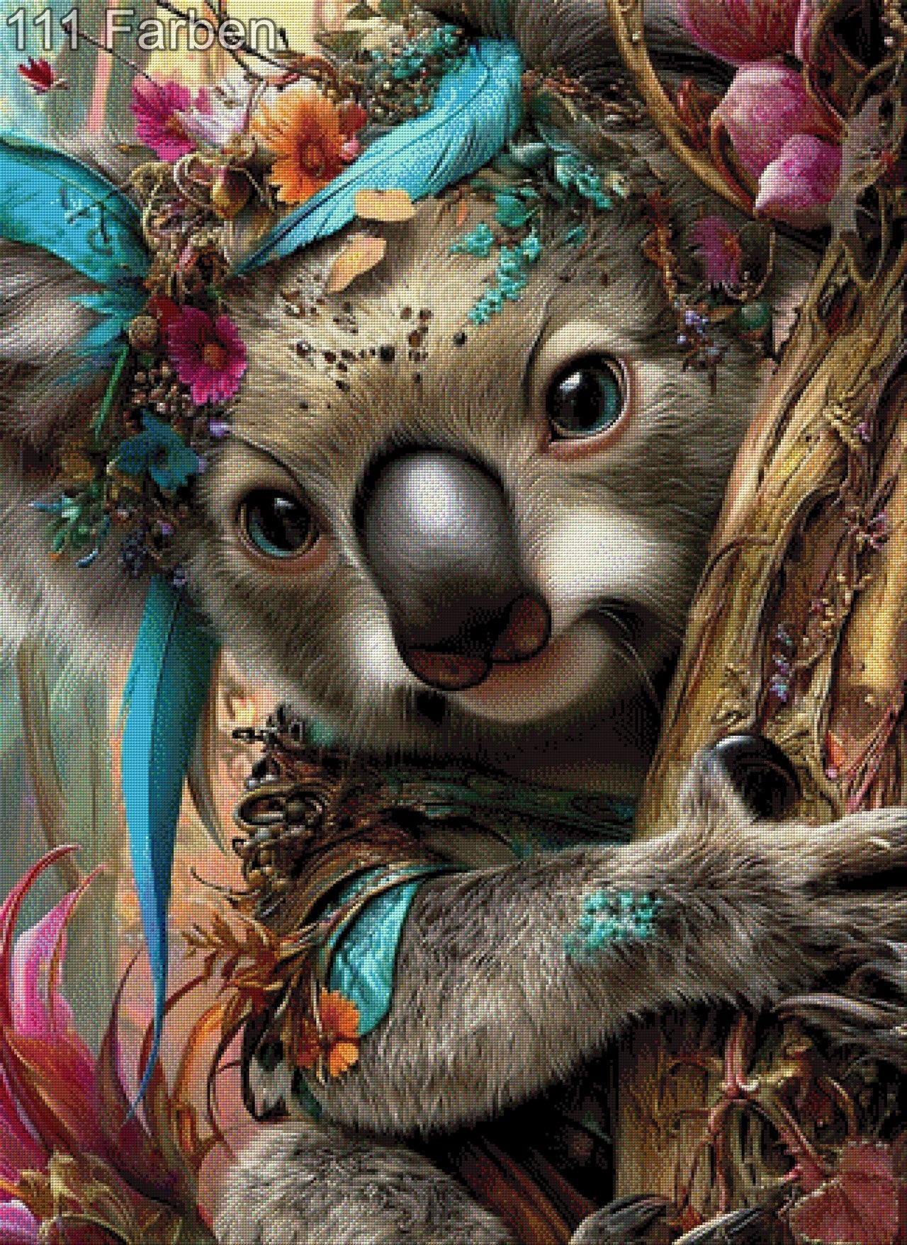 Diamond Painting Koala Feder türkis Blumen