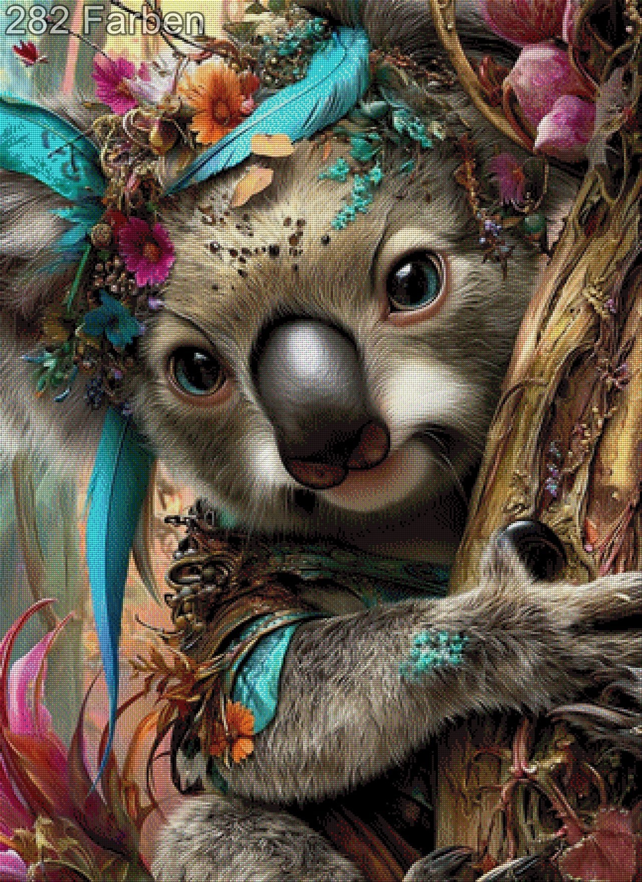 Diamond Painting Koala Feder türkis Blumen