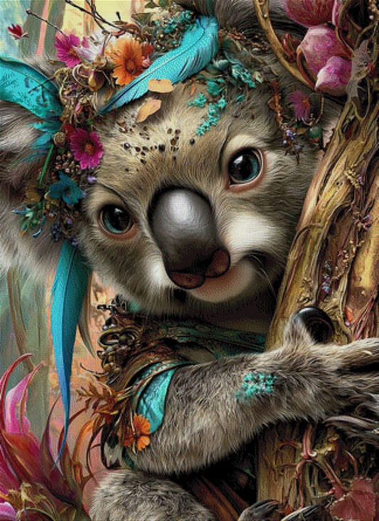 Diamond Painting Koala Feder türkis Blumen