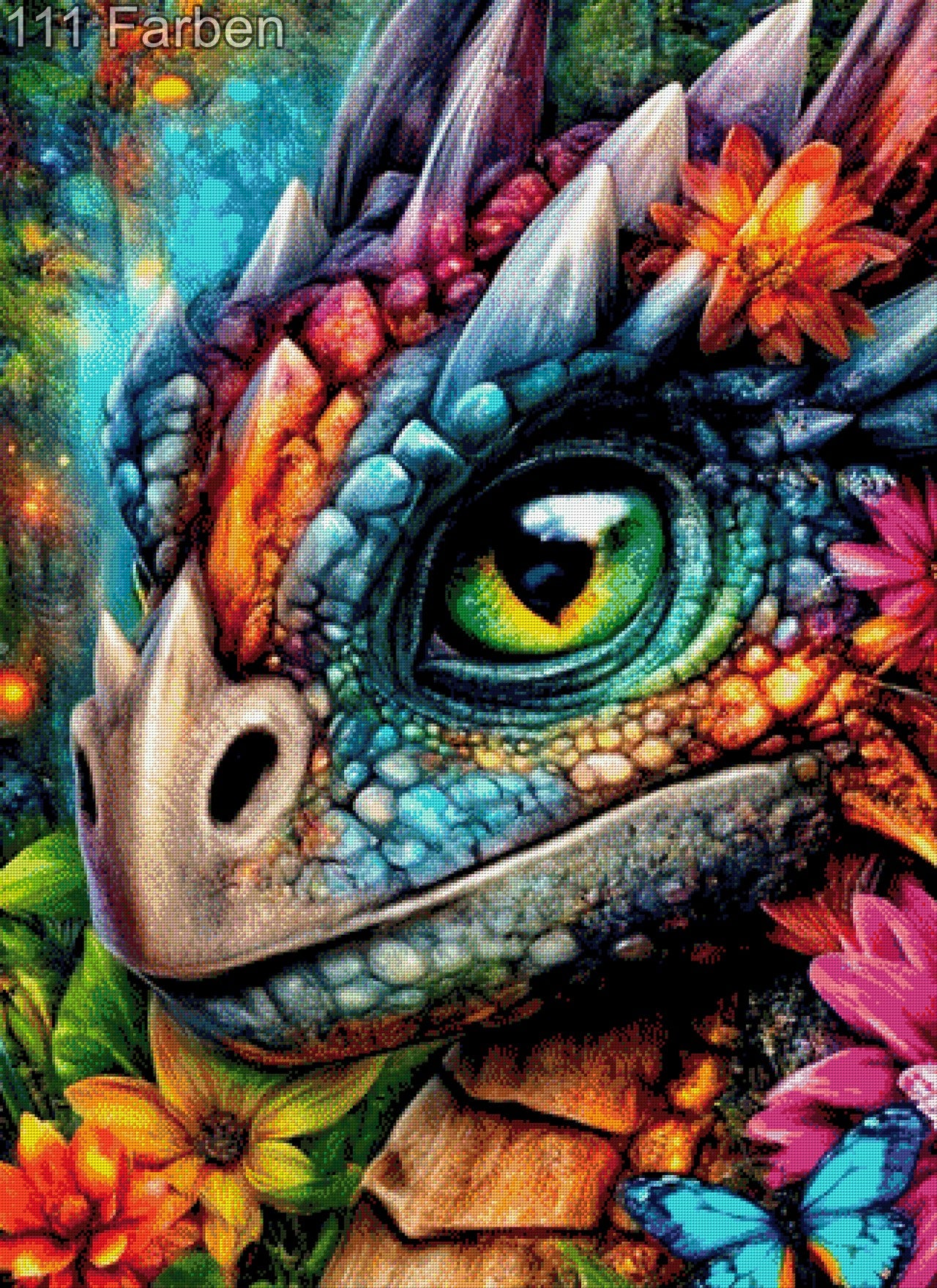 Diamond Painting Drache bunt Blume