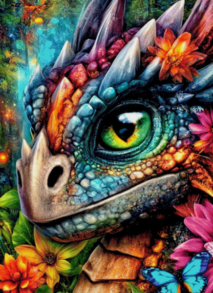 Diamond Painting Drache bunt Blume