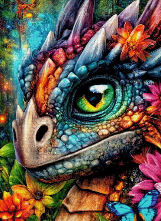 Diamond Painting Drache bunt Blume