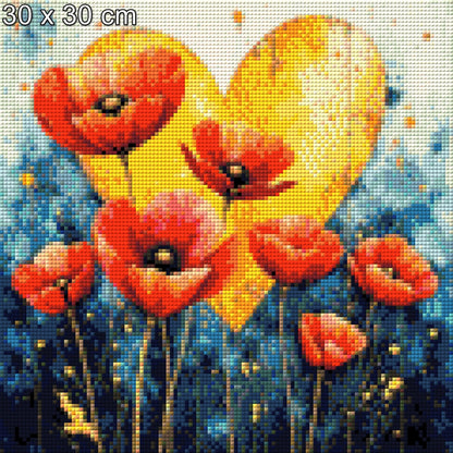 Mohnblumen mit Herz - Diamond Painting