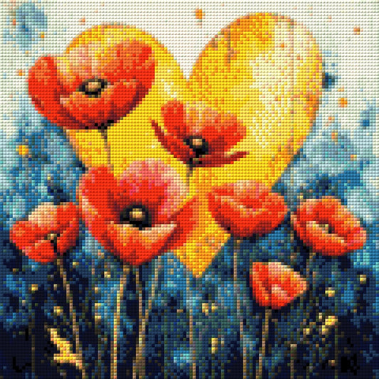 Mohnblumen mit Herz - Diamond Painting