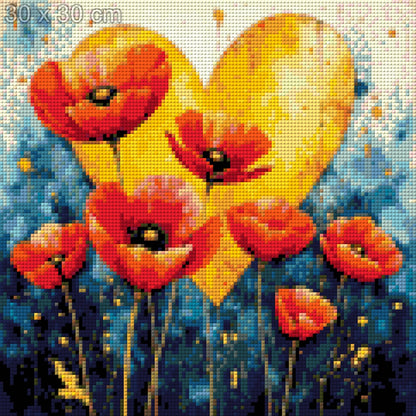 5D Diamond Painting - Mohnblumen mit Herz