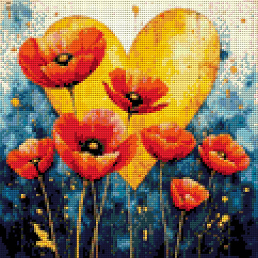 5D Diamond Painting - Mohnblumen mit Herz