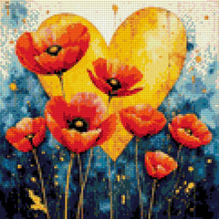 5D Diamond Painting - Mohnblumen mit Herz