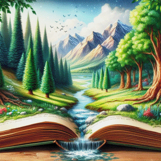 Waldschrift, Wald im Buch - Diamond Painting