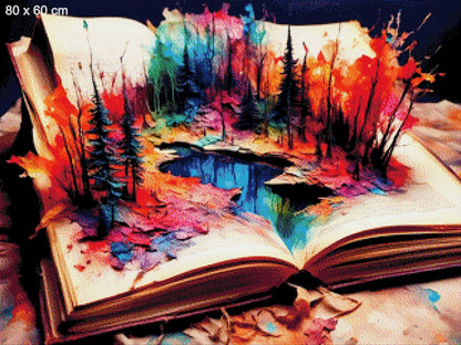 Regenbogenforst, Buch mit buntem Wald - Diamond Painting
