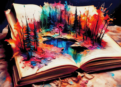 Regenbogenforst, Buch mit buntem Wald - Diamond Painting